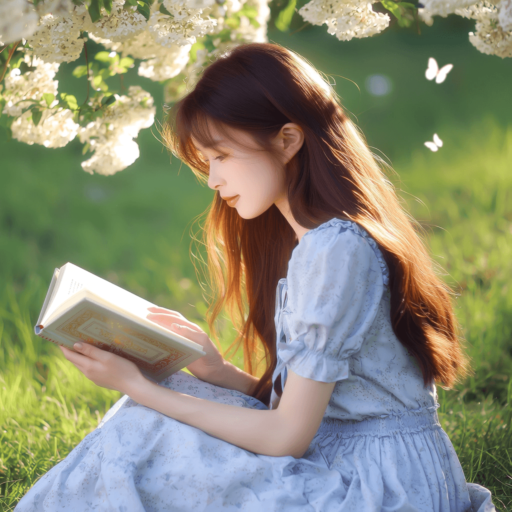 阳光下读书的少女 - 示例2