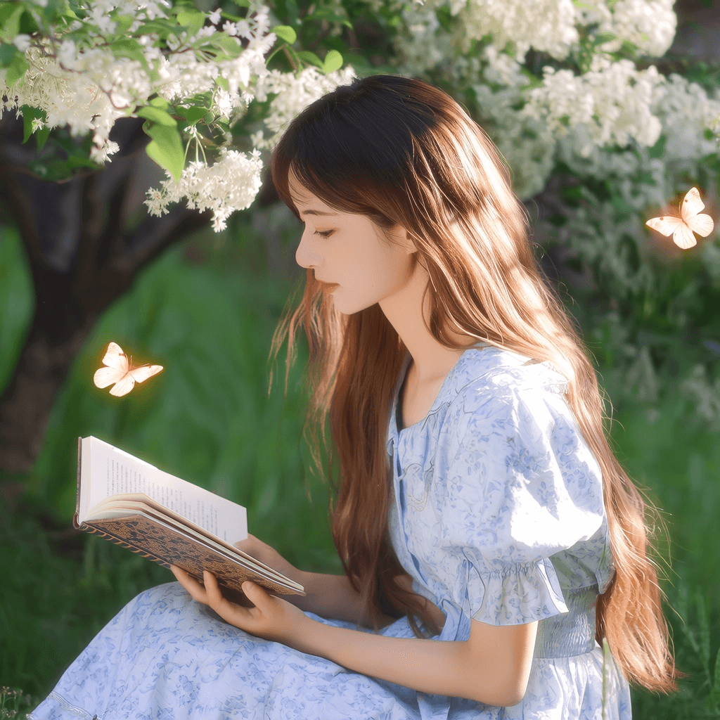 阳光下读书的少女 - 示例1